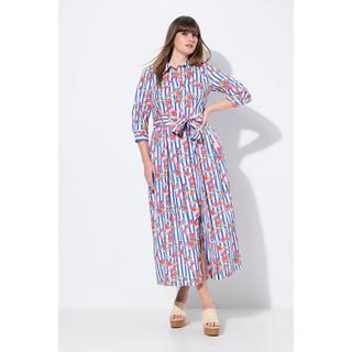 Ulla Popken  Robe chemisier motif à fleurs, col chemise et manches 3/4, coupe évasée 