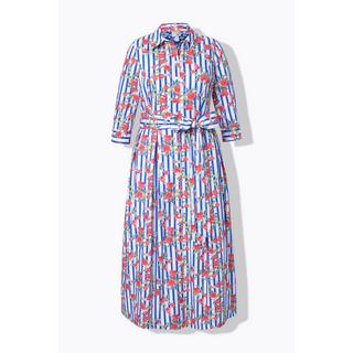 Ulla Popken  Robe chemisier motif à fleurs, col chemise et manches 3/4, coupe évasée 