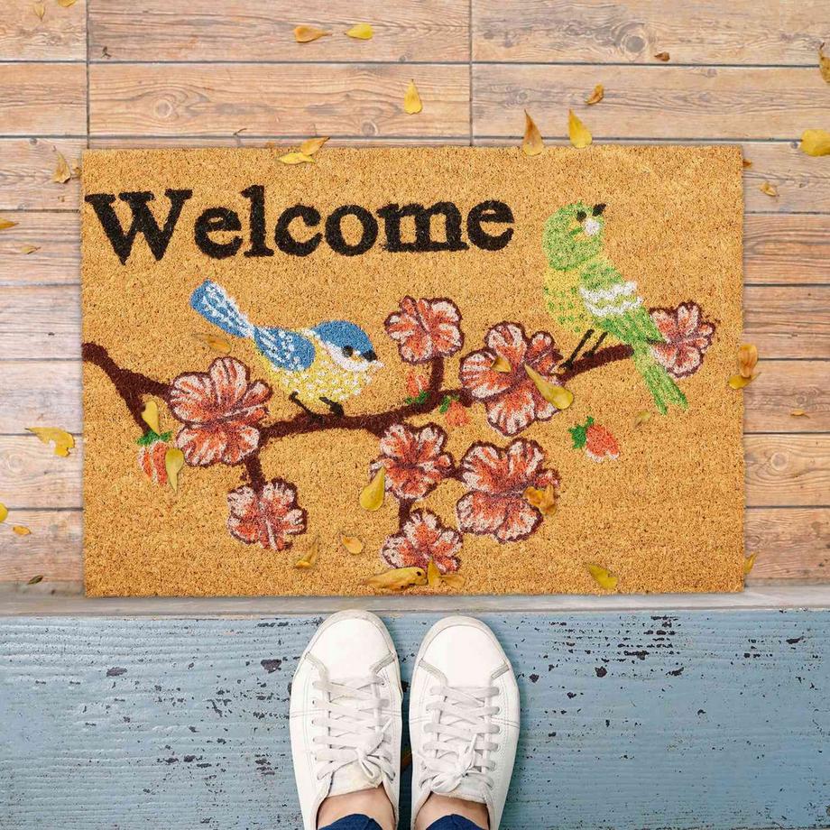 B2X Fußmatte Kokosfaser "Willkommen" Vögel  
