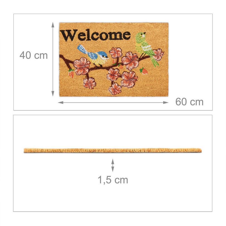 B2X Fußmatte Kokosfaser "Willkommen" Vögel  