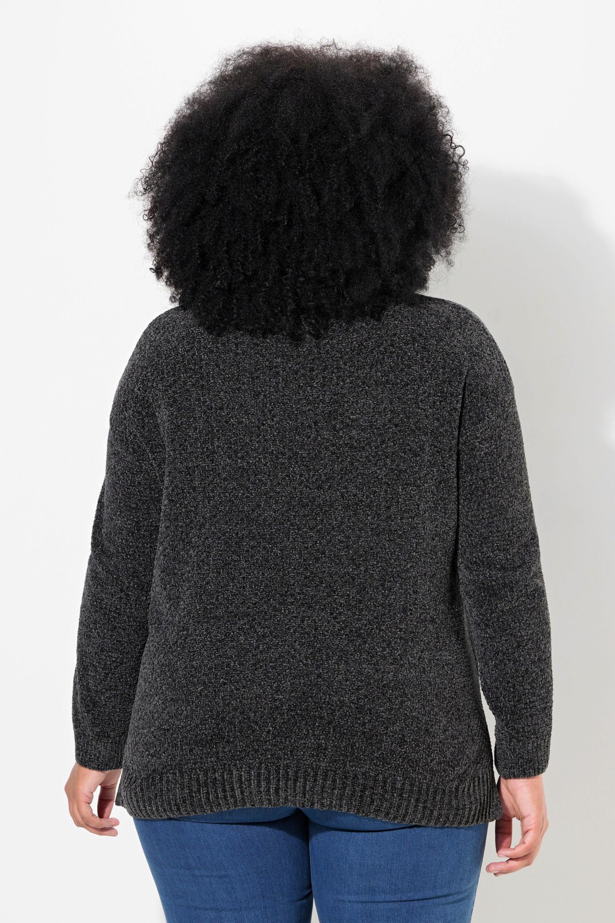 Ulla Popken  Pullover di ciniglia dal taglio oversize con collo alto e maniche lunghe 