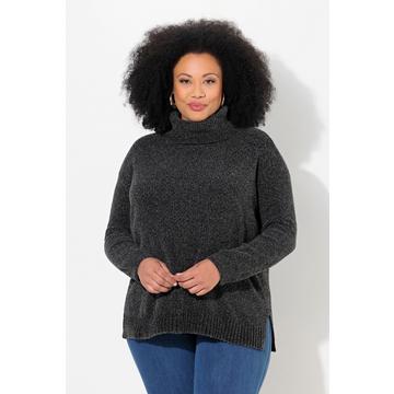 Chenille-Pullover, Oversized, Stehkragen, Langarm