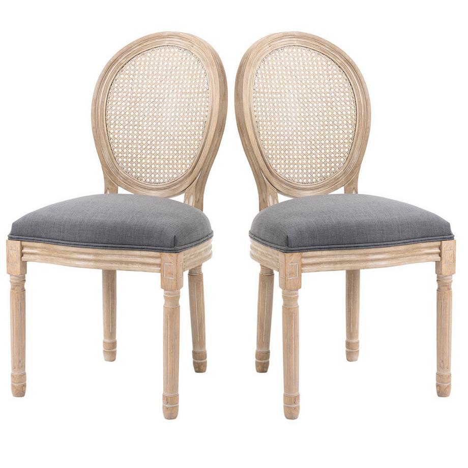 Lot De 2 Chaises De Salle À Manger Avec Dossier En Rotin Et Aspect Lin - Gris