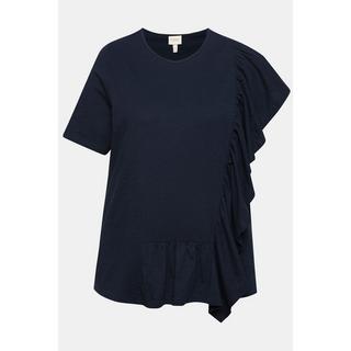 Ulla Popken T-Shirt Volant Rundhals Halbarm Biobaumwolle  