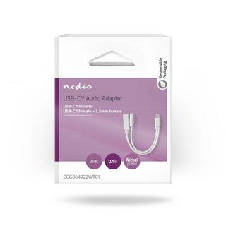 Nedis  Adattatore USB-C™ | USB 2.0 | USB-C™ maschio | USB-C™ femmina / 3,5 mm femmina | 0,10 m | Rotondo | Nichelato | PVC | Bianco | Scatola 