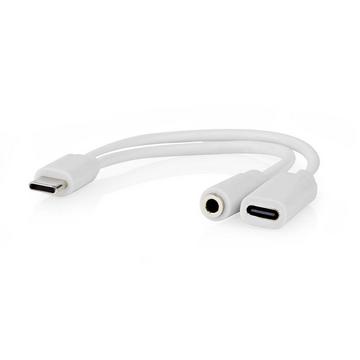 USB-C™ Adapter | USB 2.0 | USB-C™ Stecker | USB-C™ Buchse / 3,5 mm Buchse | 0,10 m | Rund | Vernickelt | PVC | Weiß | Box