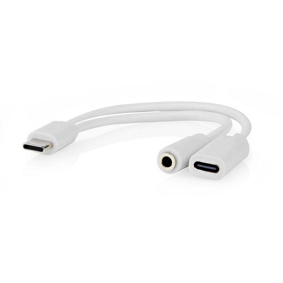 Adaptateur USB-C™ | USB 2.0 | USB-C™ mâle | USB-C™ femelle / 3.5 mm femelle | 0.10 m | Rond | Nickelé | PVC | Blanc | Boîte