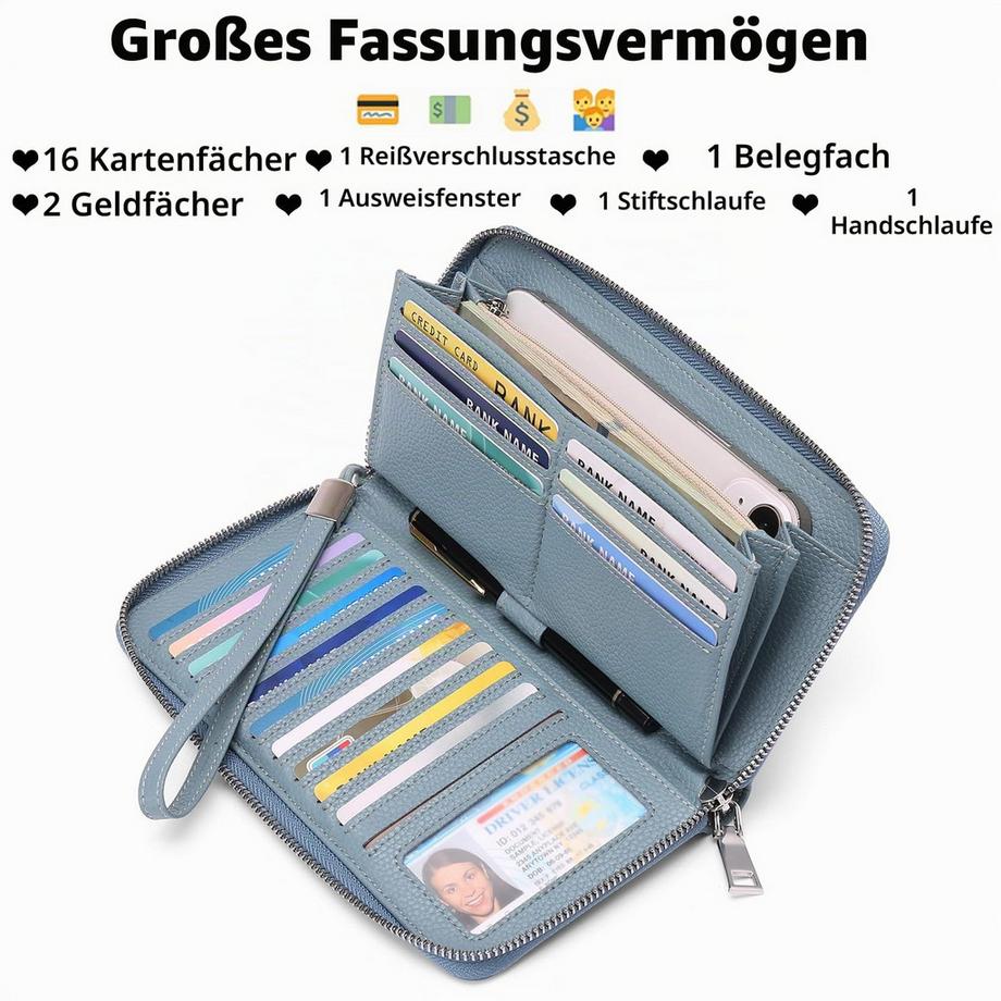 Only-bags.store  Leder-Geldbörsen mit großem Fassungsvermögen und Reißverschluss-Clutch mit RFID-Blockierung 