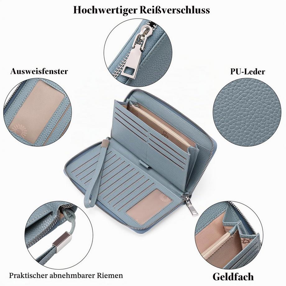 Only-bags.store  Leder-Geldbörsen mit großem Fassungsvermögen und Reißverschluss-Clutch mit RFID-Blockierung 