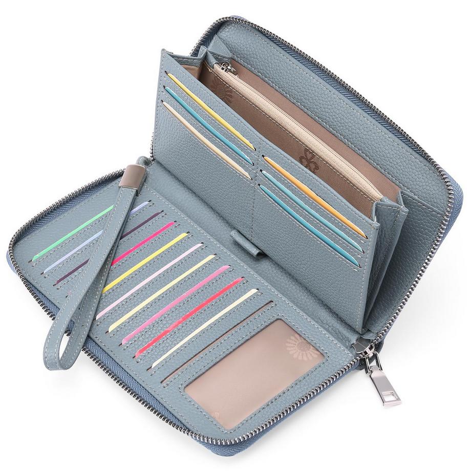 Leder-Geldbörsen mit großem Fassungsvermögen und Reißverschluss-Clutch mit RFID-Blockierung