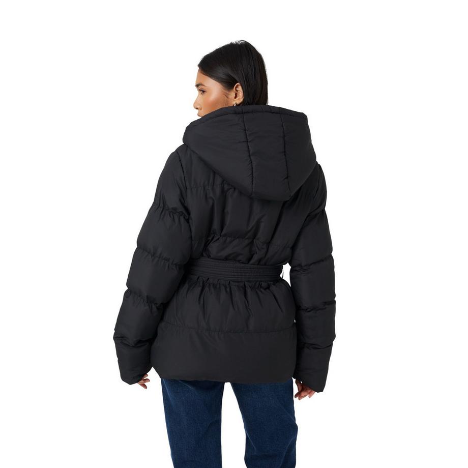 Brave Soul Gesteppte Wattierte Kapuzenjacke mit Gürtel  