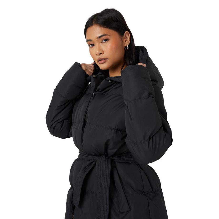 Brave Soul Gesteppte Wattierte Kapuzenjacke mit Gürtel  
