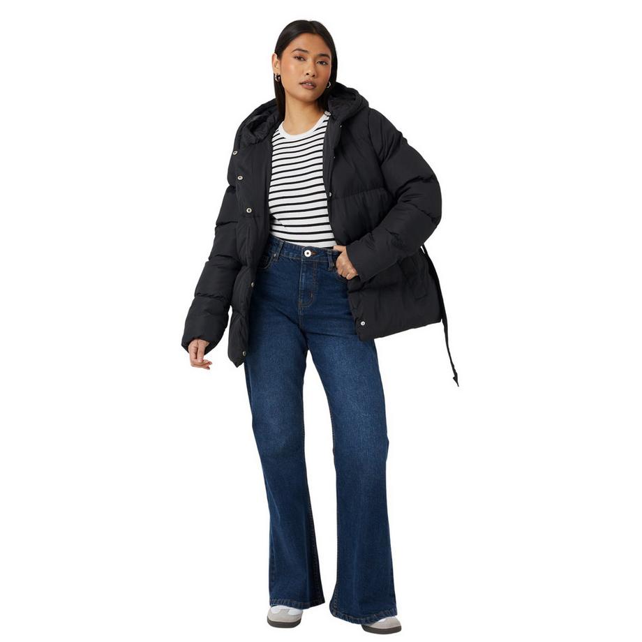Brave Soul Gesteppte Wattierte Kapuzenjacke mit Gürtel  