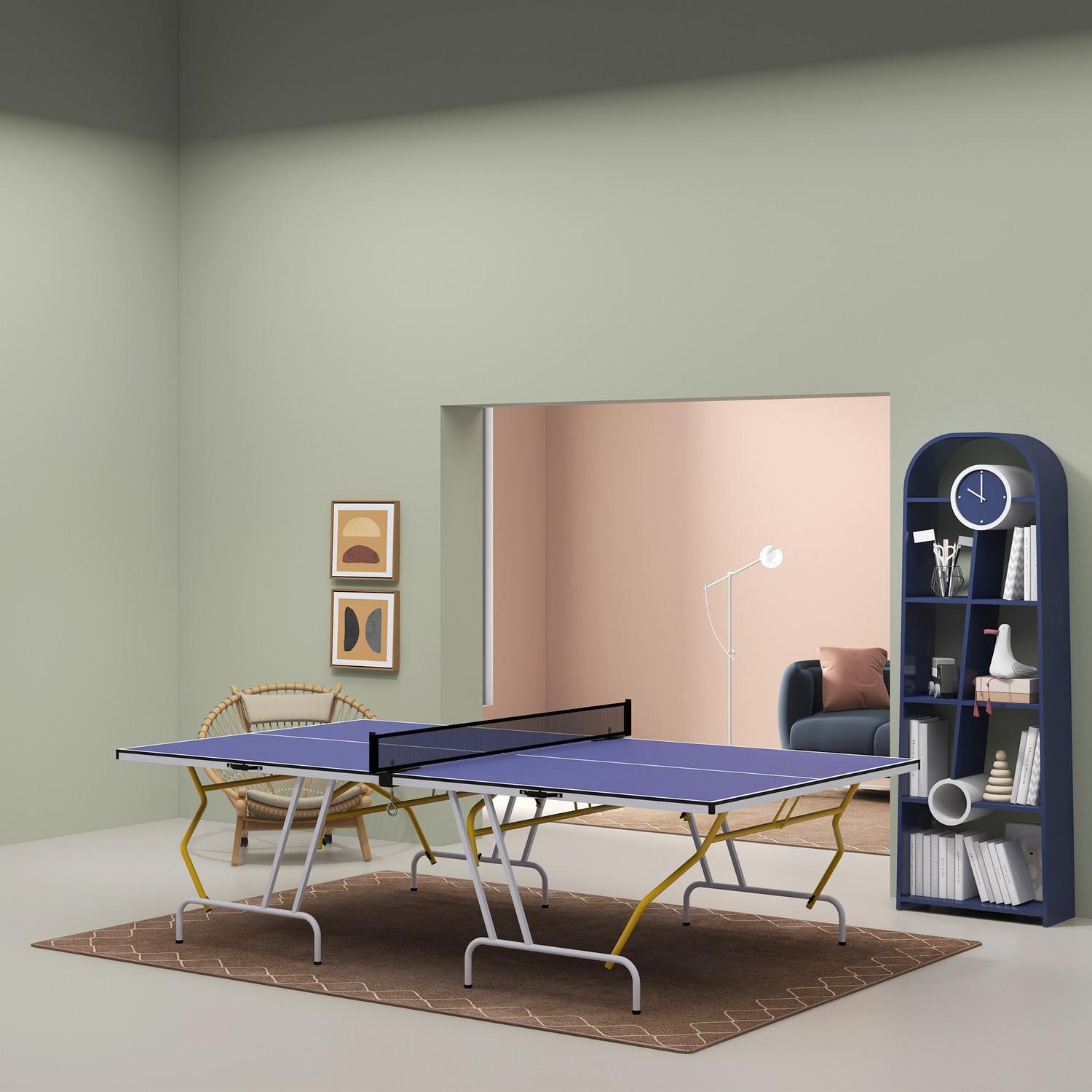 Northio Tavolo Da Ping Pong Tavolo Pieghevole In Quarti Con Rete Da Ping Pong, 2 Racchette Da Ping Pong, 3 Palline, Blu  