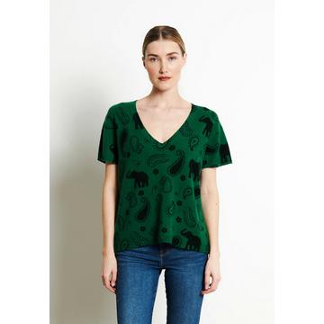 RIA 6 V-Ausschnitt T-Shirt mit Elefantenprint - 100% Kaschmir