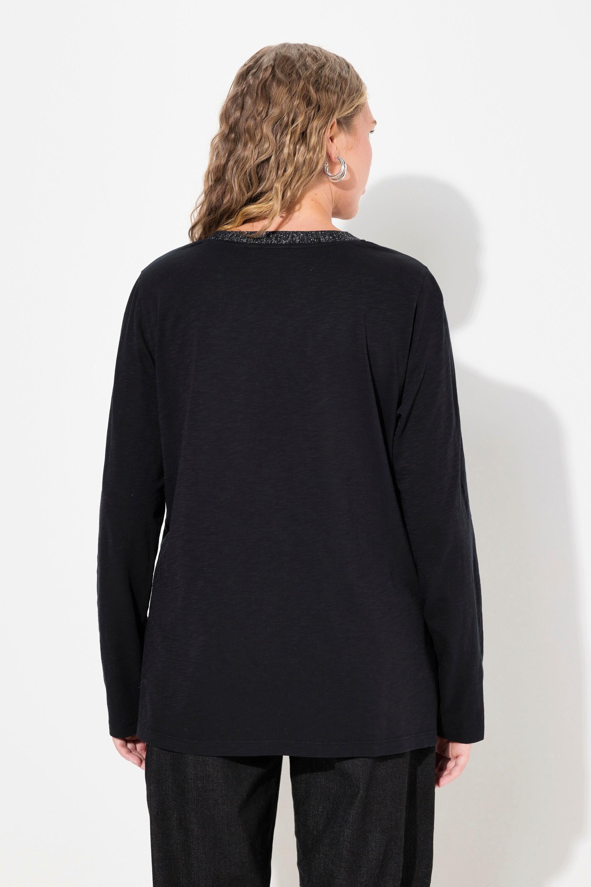 Ulla Popken Maglia a maniche lunghe scollo a V con abbottonatura glitter  