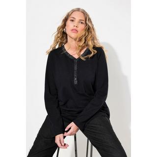 Ulla Popken  Shirt, Glitzer-Knopfleiste, V-Ausschnitt, Langarm 