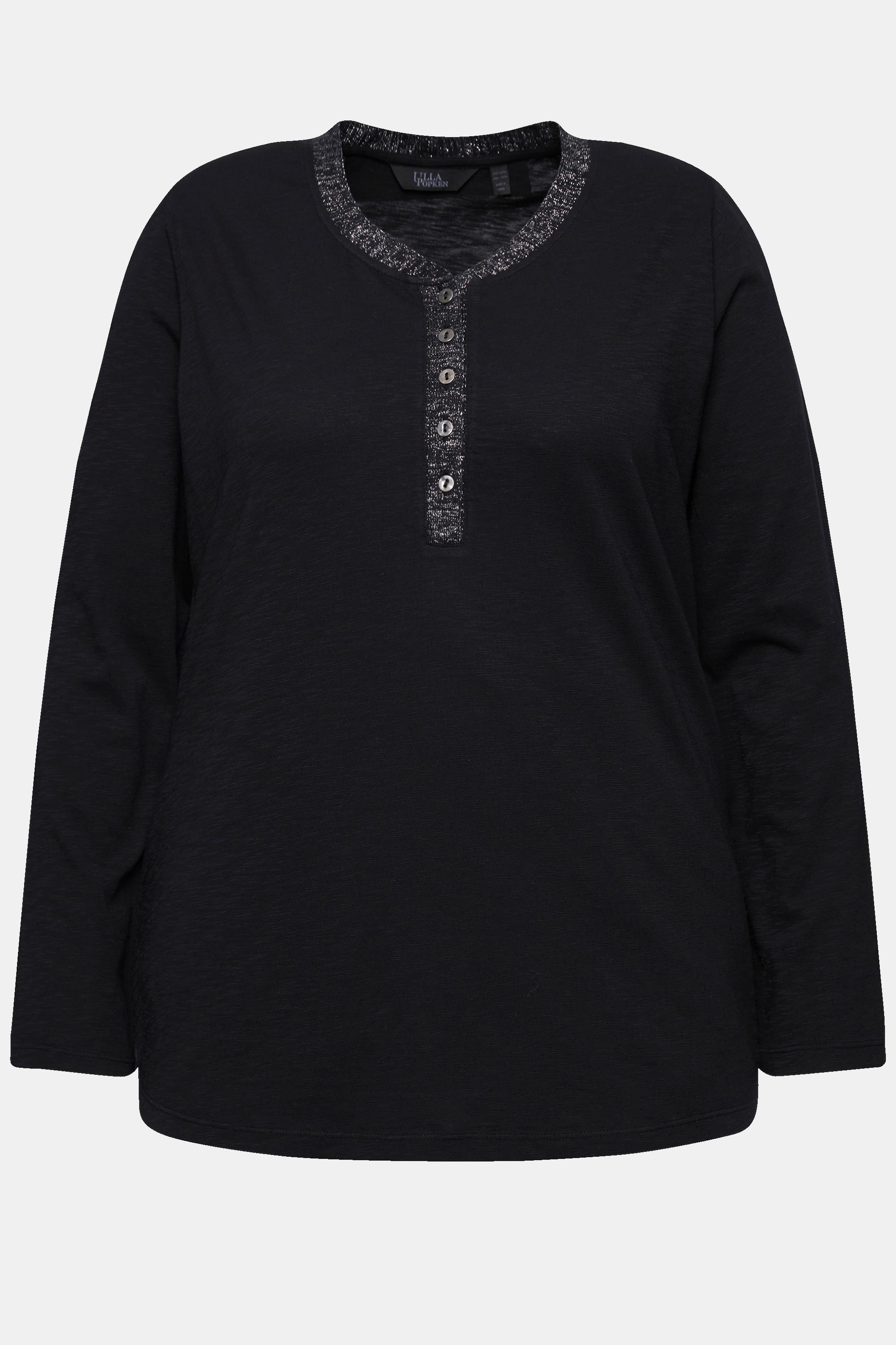 Ulla Popken  Shirt, Glitzer-Knopfleiste, V-Ausschnitt, Langarm 