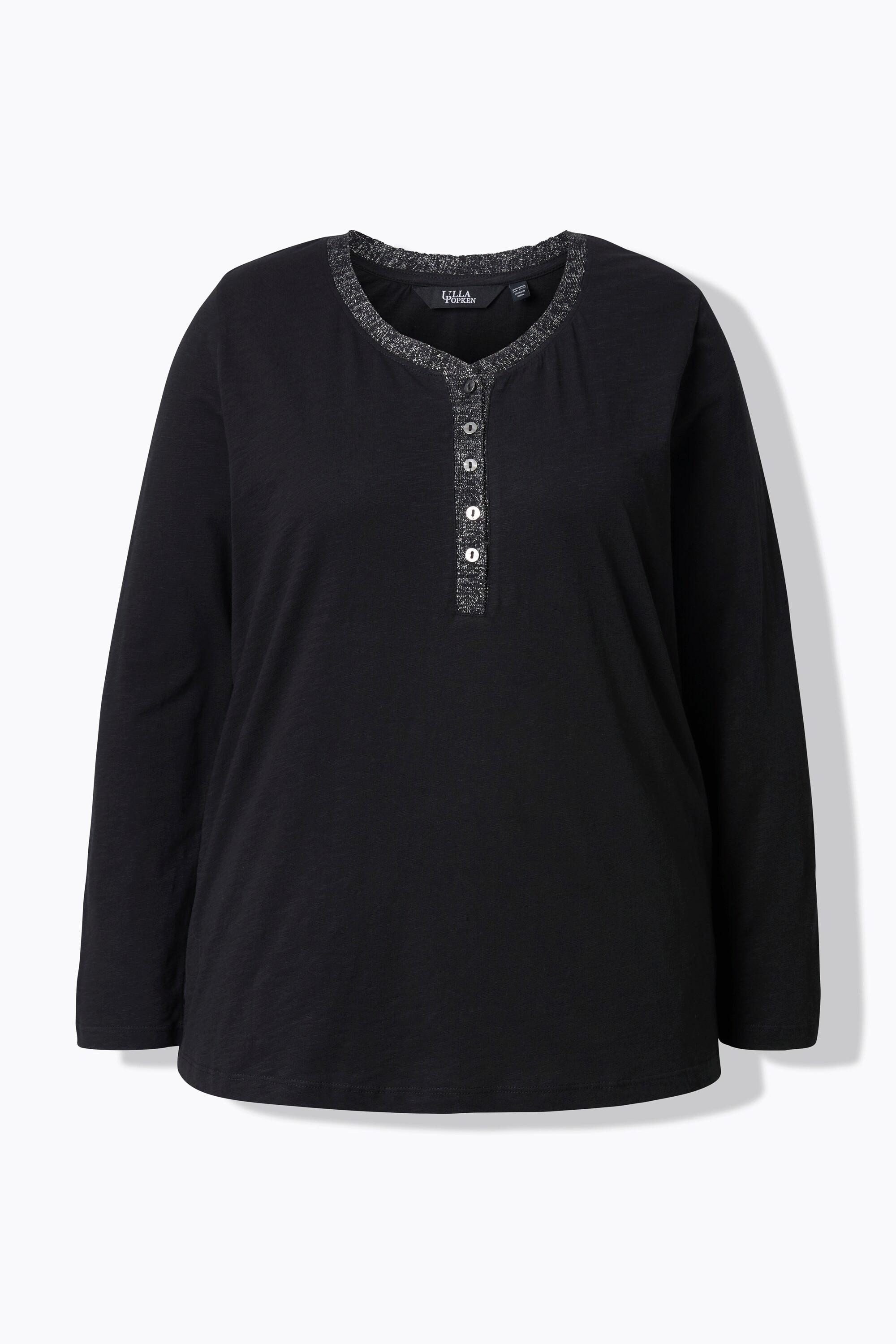 Ulla Popken Maglia a maniche lunghe scollo a V con abbottonatura glitter  