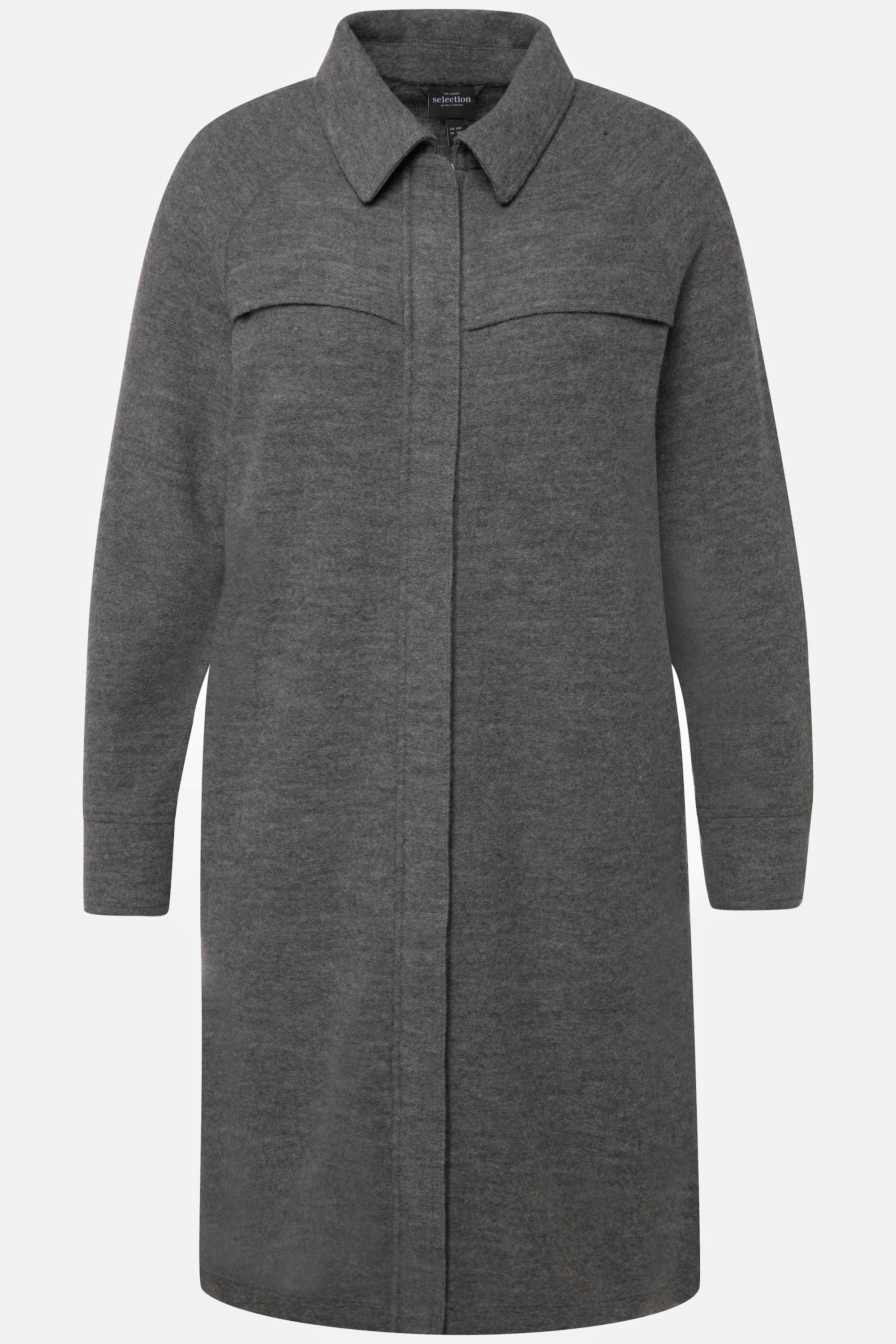 Ulla Popken Manteau Laine Bouillie Col Chemise Fermeture Éclair Double Sens  