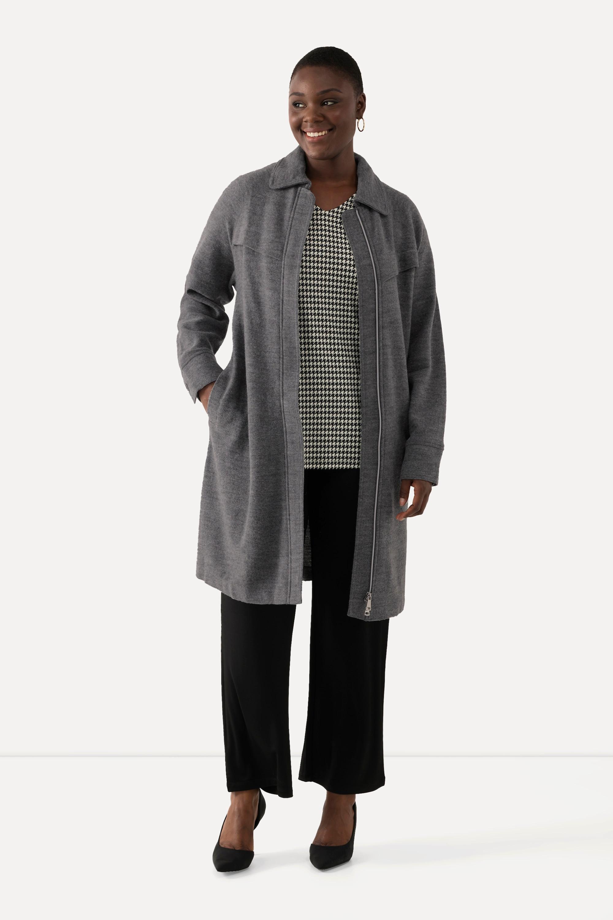 Ulla Popken Cappotto Lana Cotta Colletto Camicia Cerniera Doppio Cursore  