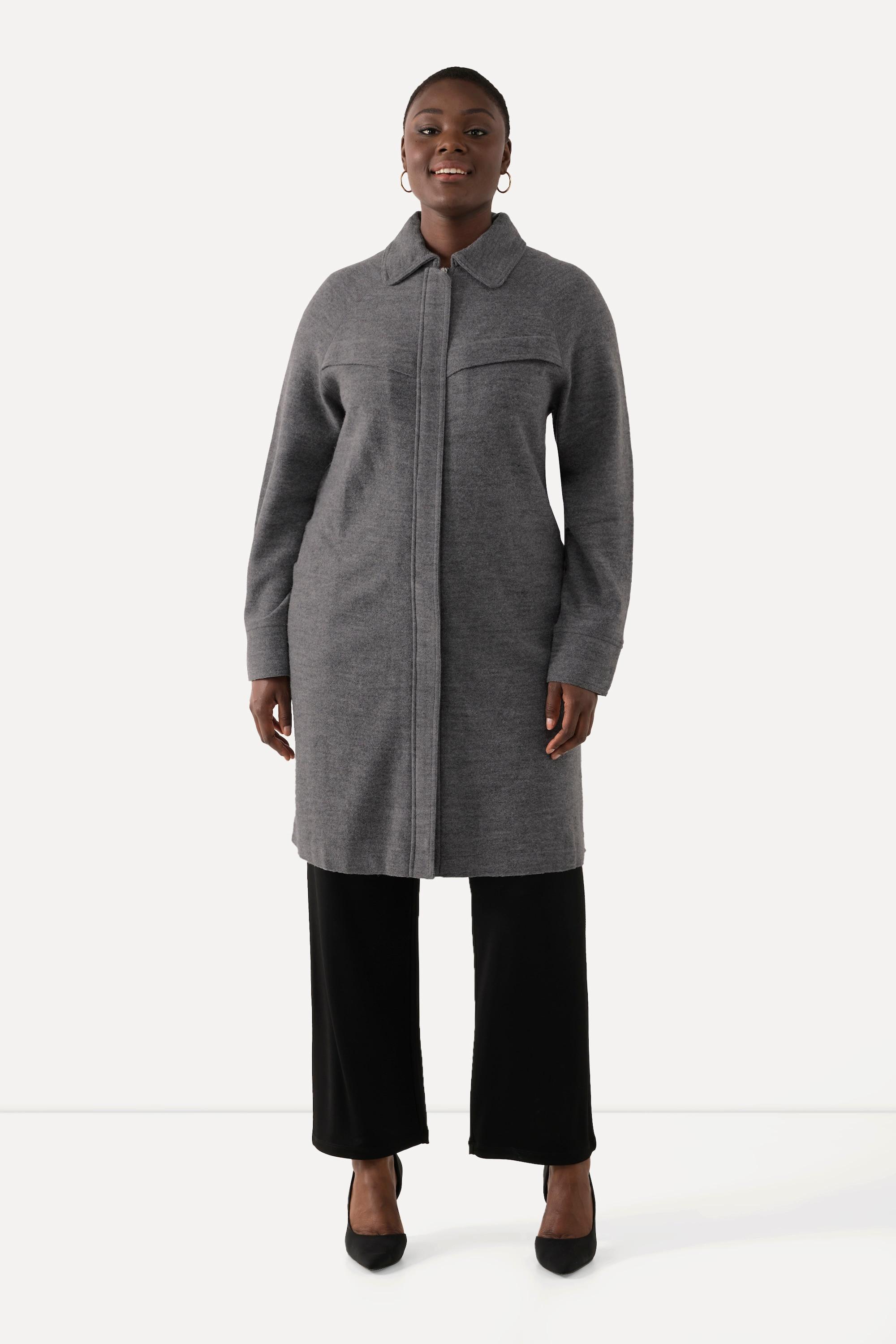 Ulla Popken Cappotto Lana Cotta Colletto Camicia Cerniera Doppio Cursore  