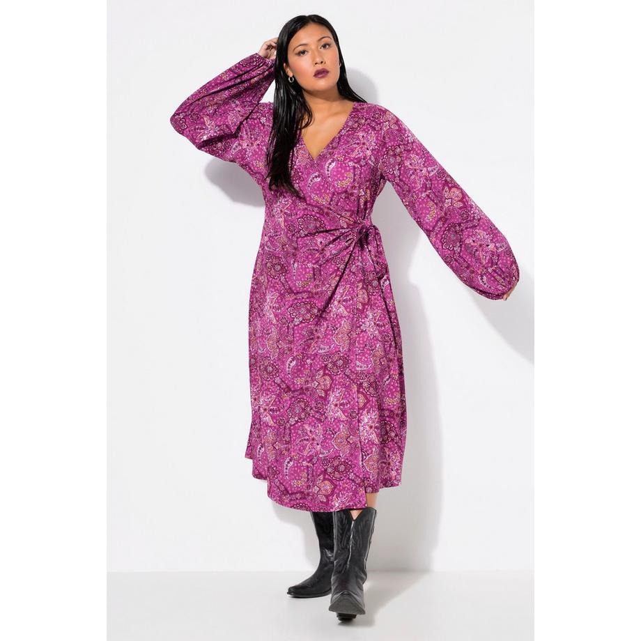 Studio Untold Maxi Wickelkleid Straight Shape Alloverprint Ballonärmel  