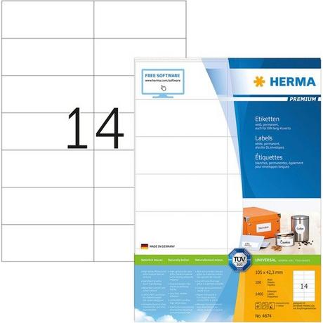 HERMA HERMA Universal-Etiketten 105x42,3mm 4674 weiss 1400 St./100 Blatt  