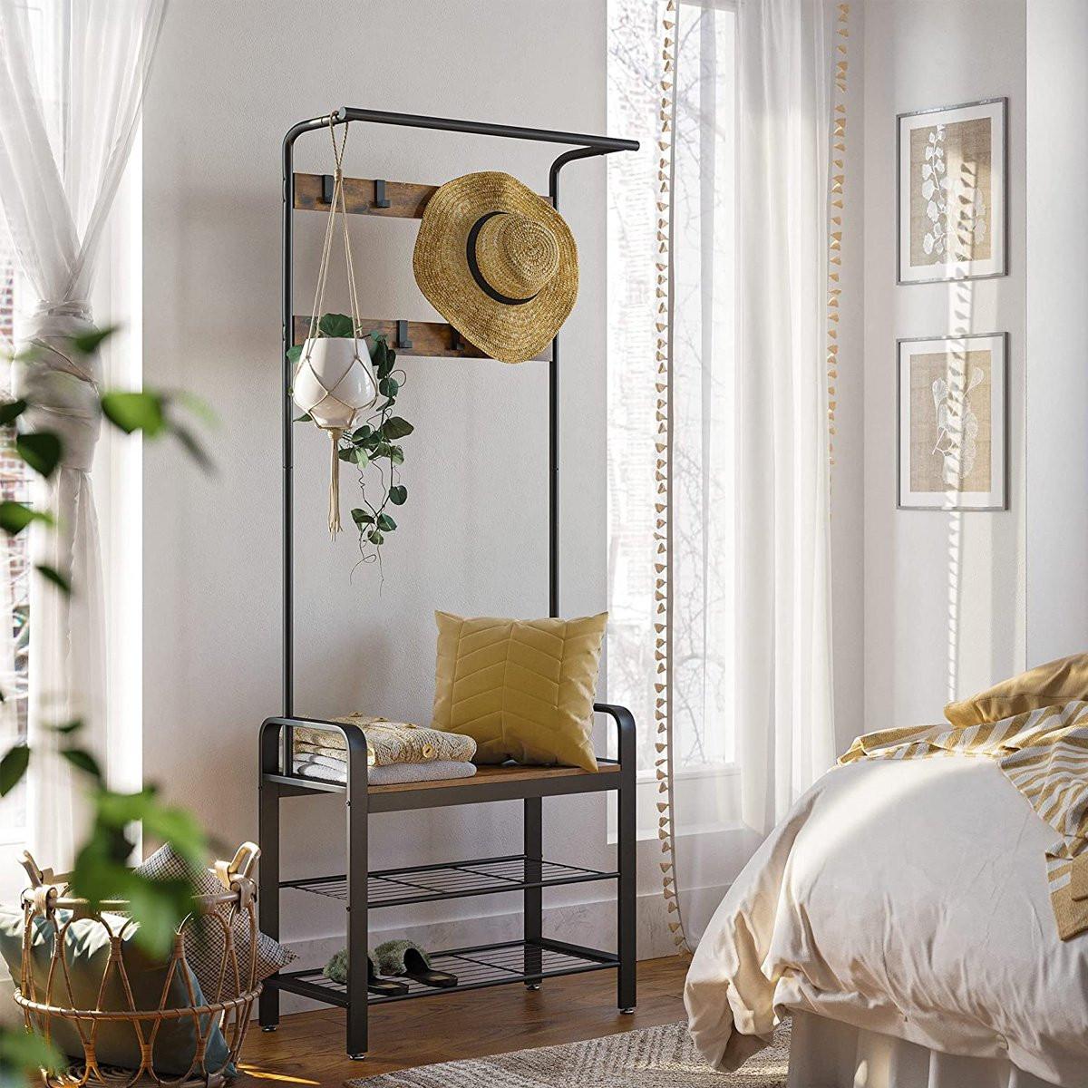 Calicosy Garderobenständer mit 9 Haken und Schuhbank  