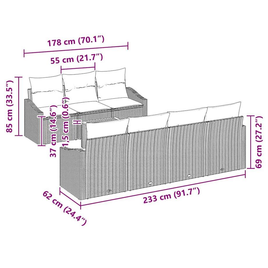 VidaXL Ensemble de canapé de jardin poly rattan  