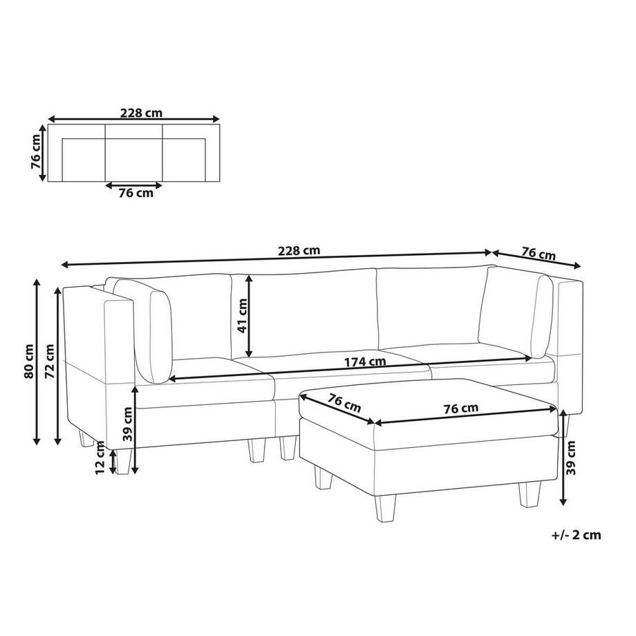 Beliani Canapé avec pouf en Tissu  UNSTAD  