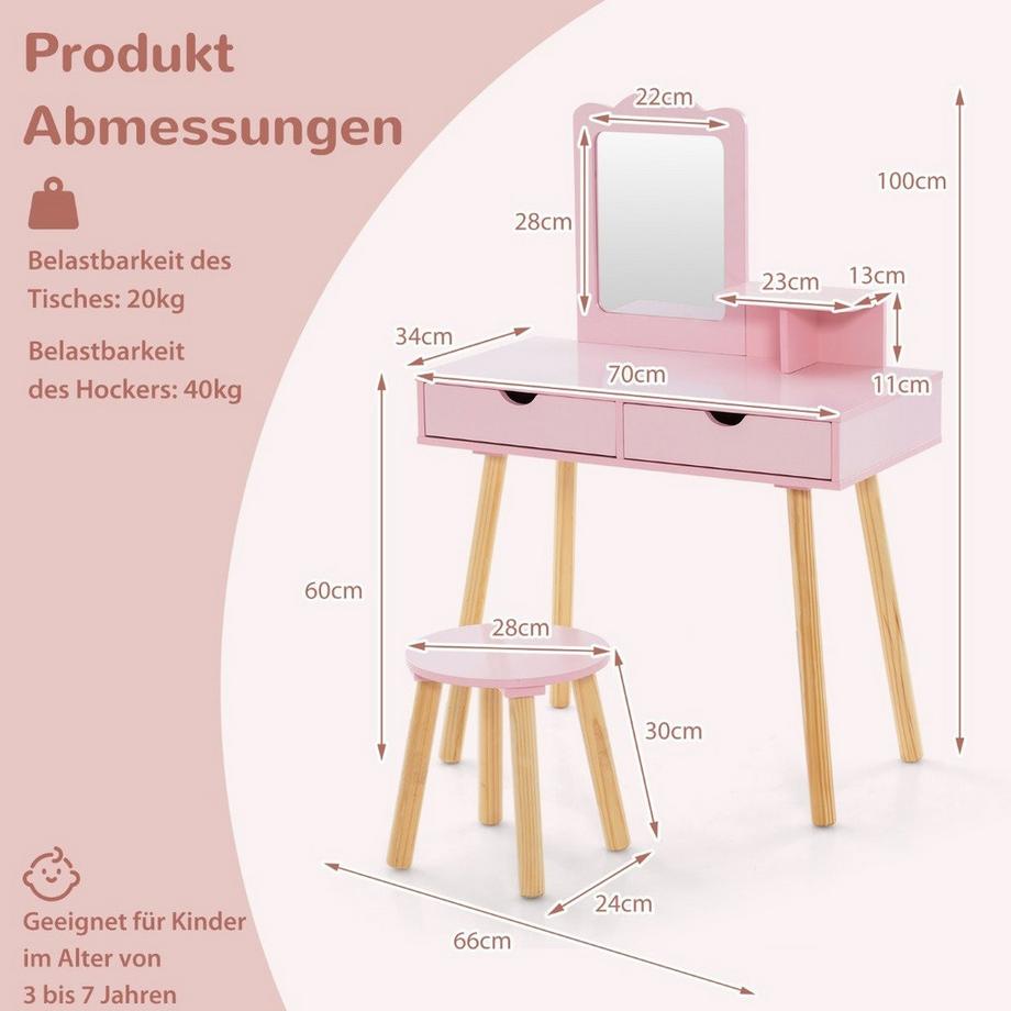 Northix  Ensemble de coiffeuse pour enfants, 2 en 1 