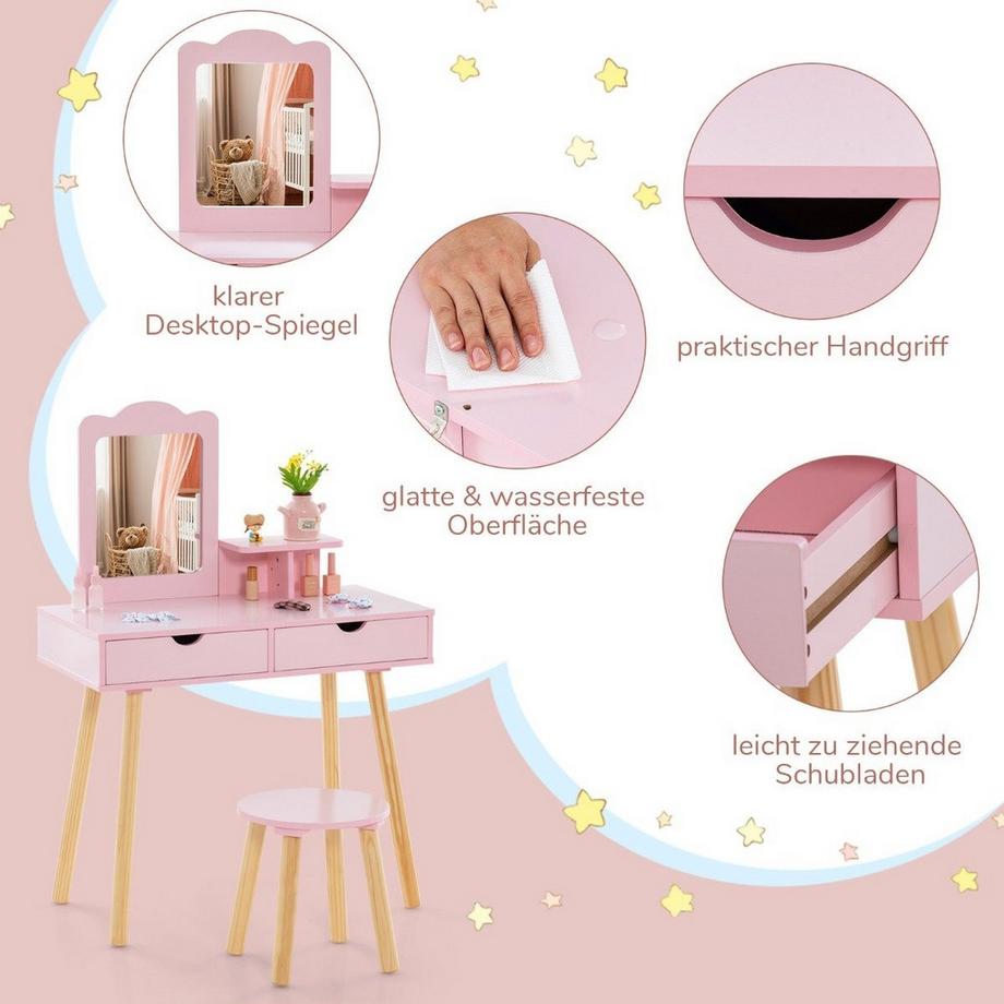 Northix  Ensemble de coiffeuse pour enfants, 2 en 1 