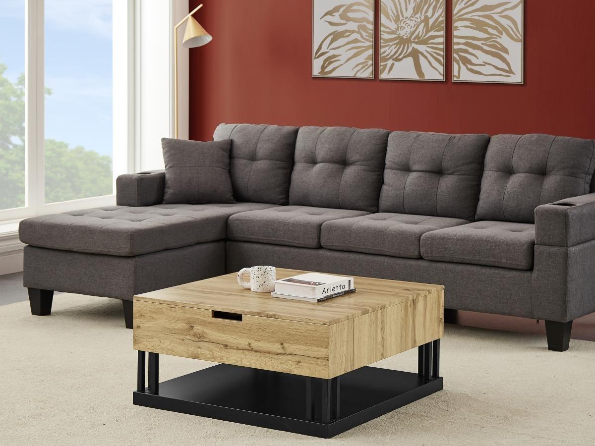 Vente-unique Couchtisch mit 2 höhenverstellbaren Tischplatten - MDF & Stahl - Naturfarben & Schwarz - BALERIN  