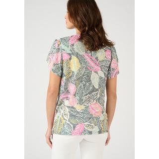 Damart  Tee-shirt maille dévorée, imprimé coloré actuel, détail smocké sur les épaules, manches papillon. 