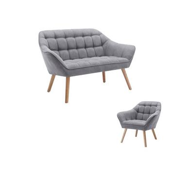 Sofa 2-Sitzer & Sessel - Stoff - Grau - CASERTA