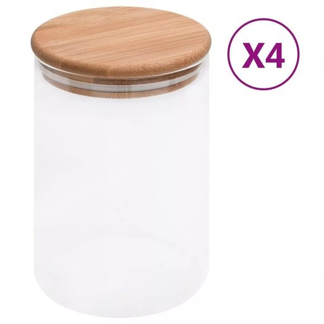VidaXL - Pots de conservation en verre couvercle en bambou 4 pcs verre, One Size, Transparent