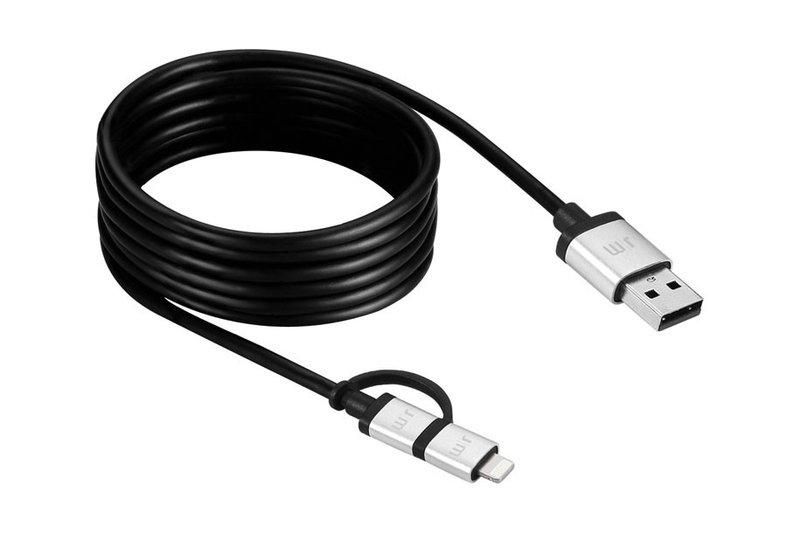 Image of justmobile AluCable Duo USB Kabel 1,5 m USB A Micro-USB B/Lightning Aluminium, Schwarz