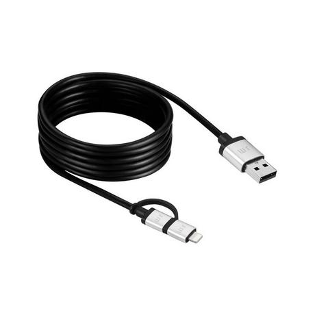 justmobile  AluCable Duo USB Kabel 1,5 m USB A Micro-USB BLightning Aluminium, Schwarz 