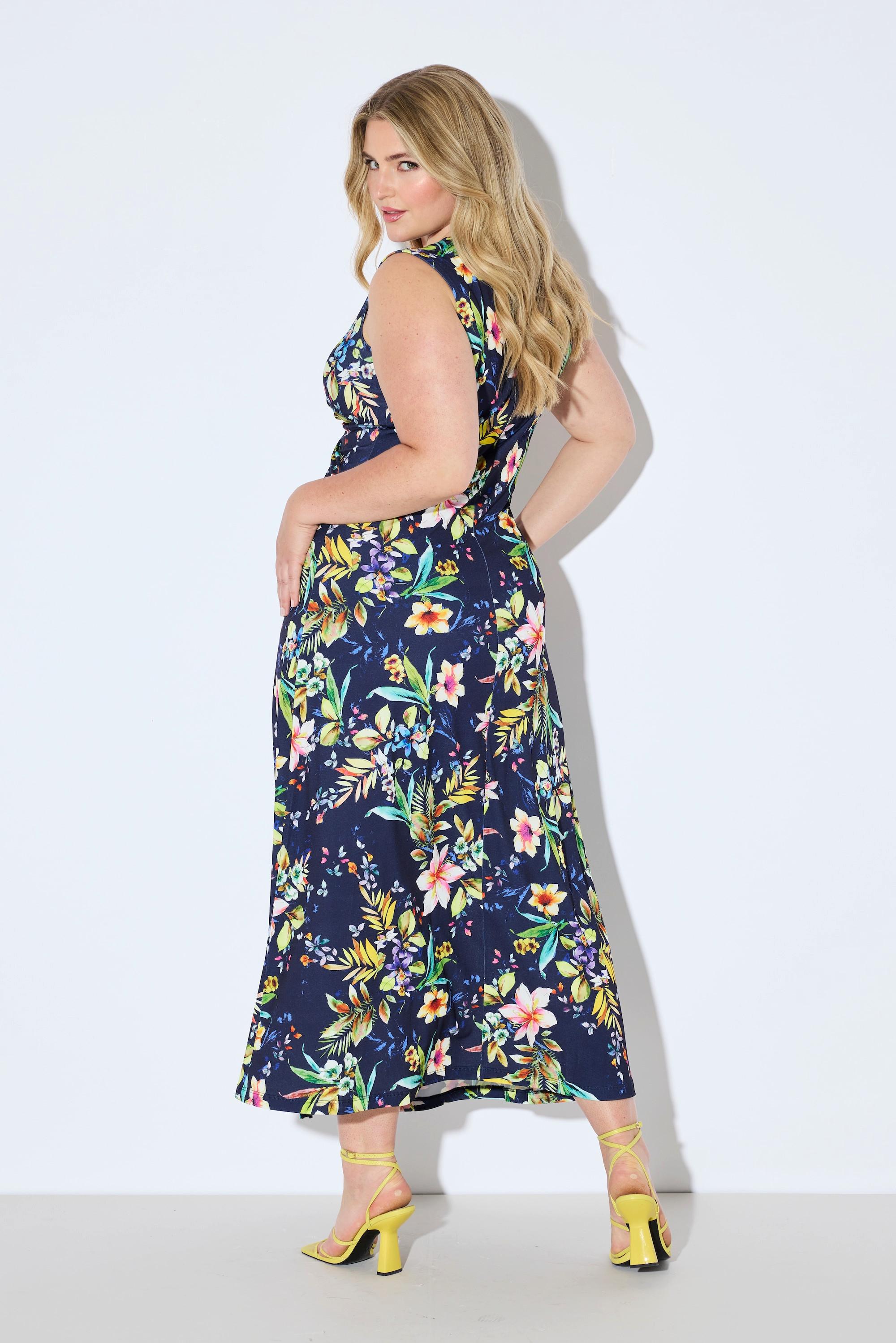 Ulla Popken Jersey Maxikleid Blütenmuster Drapierung  