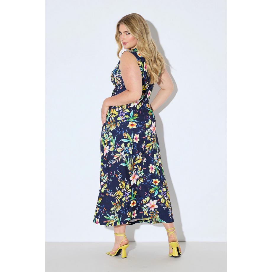 Ulla Popken Jersey Maxikleid Blütenmuster Drapierung  