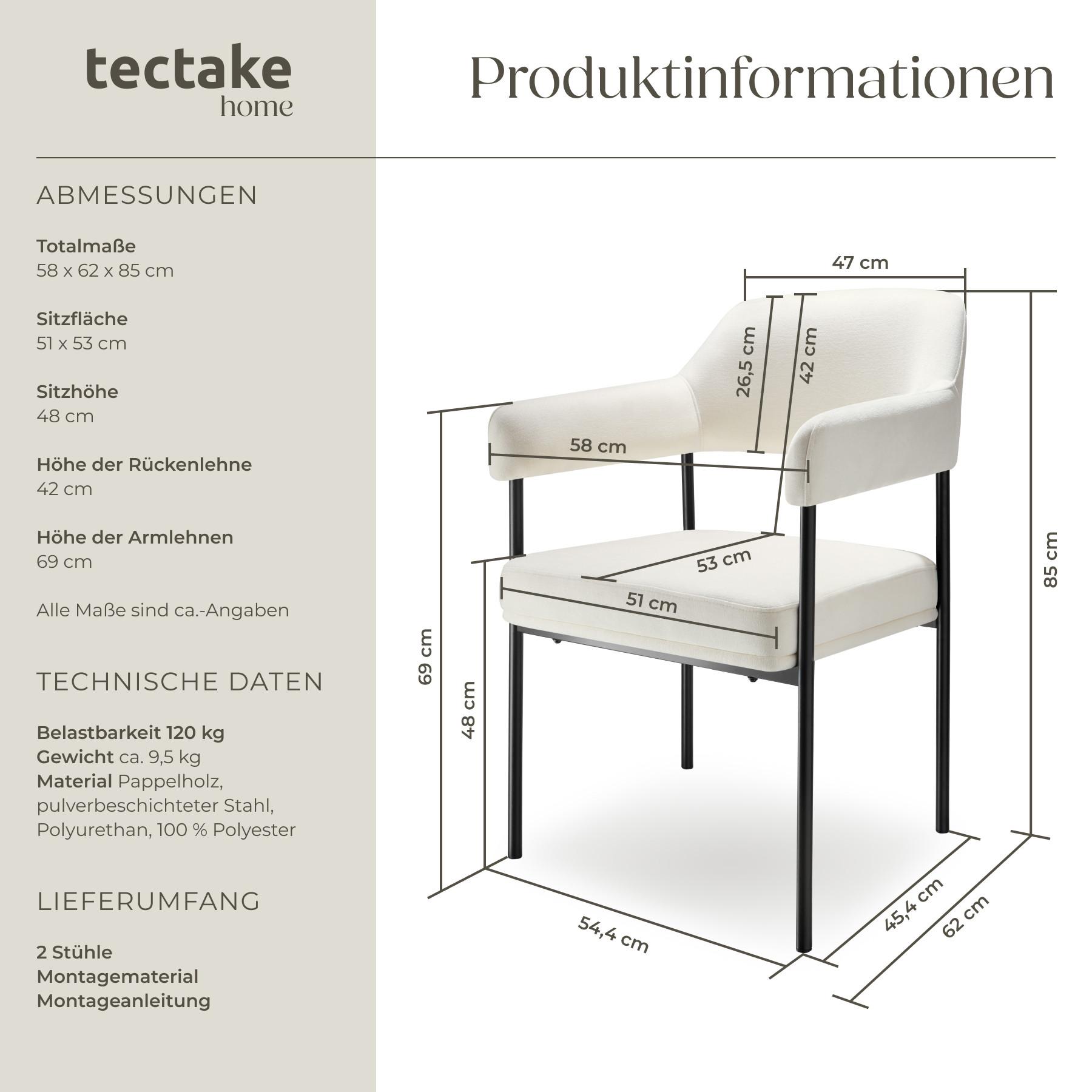 Tectake Armlehnstuhl Doé, gepolstert, Stahlbeine  