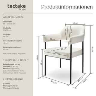 Tectake Armlehnstuhl Doé, gepolstert, Stahlbeine  