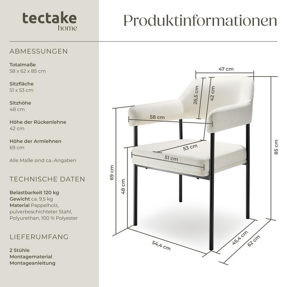 Tectake Armlehnstuhl Doé gepolstert durchgehende Lehne  