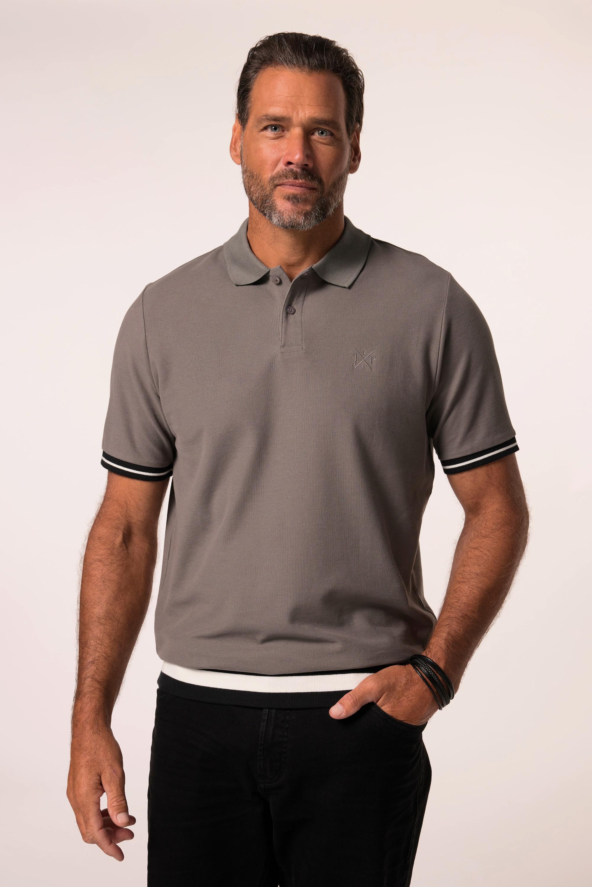 JP1880  Maglia polo con taglio speciale per l'addome e mezze maniche grigio 