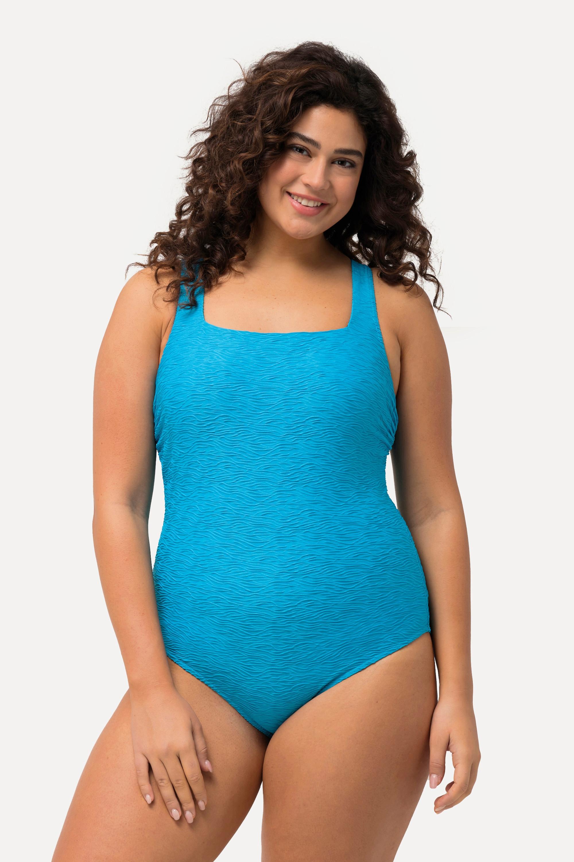 Ulla Popken Maillot de bain Texture Ondulée Bonnets Souples Encolure Carrée  