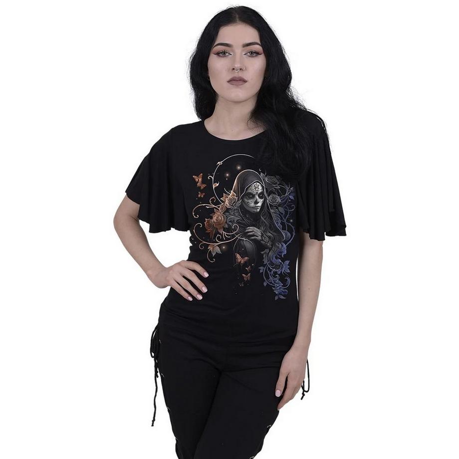 Spiral Gothic Grace Top Scollo A Barchetta Manica A Pipistrello  