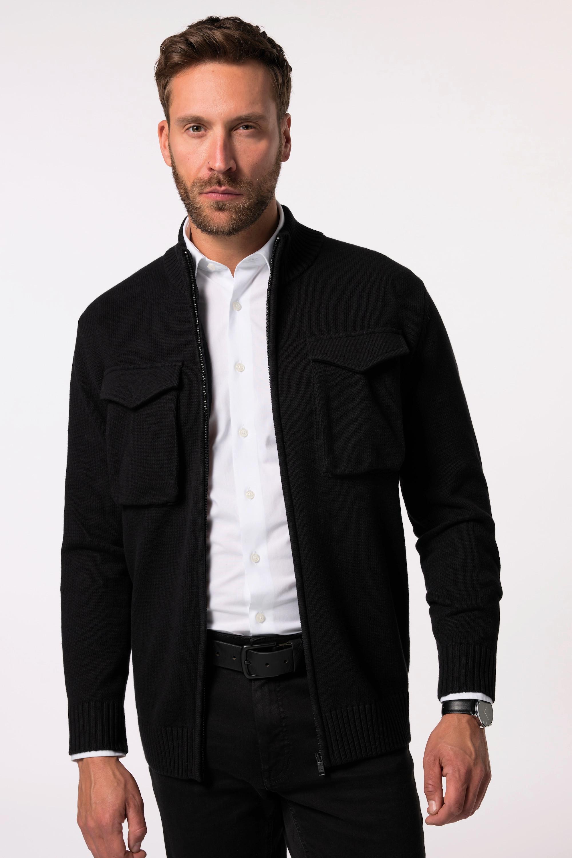 JP1880 Strickjacke Pattentaschen Stehkragen Zipper  