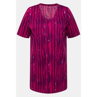 Ulla Popken  Maglia dal taglio lungo e svasato con design batik, scollo a V e mezze maniche 