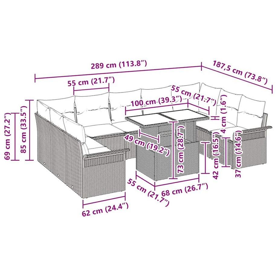 VidaXL Outdoortisch-set poly-rattan  